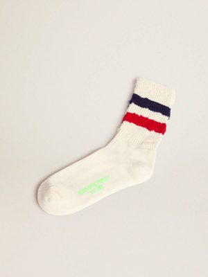 Golden Goose Vintage White Socks With Distressed Details And Two-Tone Stripes Socks Women - 1