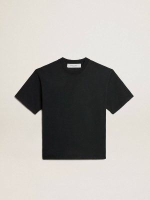 Golden Goose Washed Black T-Shirts & Tops T-Shirt In Washed Black With Reverse Logo On The Back - Jersey Capsule Women - 1
