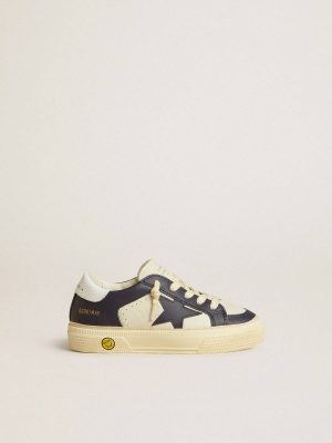 Golden Goose White And Blue May Junior In White And Blue Leather With Leather Star And Heel Tab Kids Little Boys (1-3 Years) - 1
