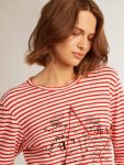 Golden Goose White And Red T-Shirts & Tops Women Women's T-Shirt With White And Red Stripes And Embroidery On The Front - 2