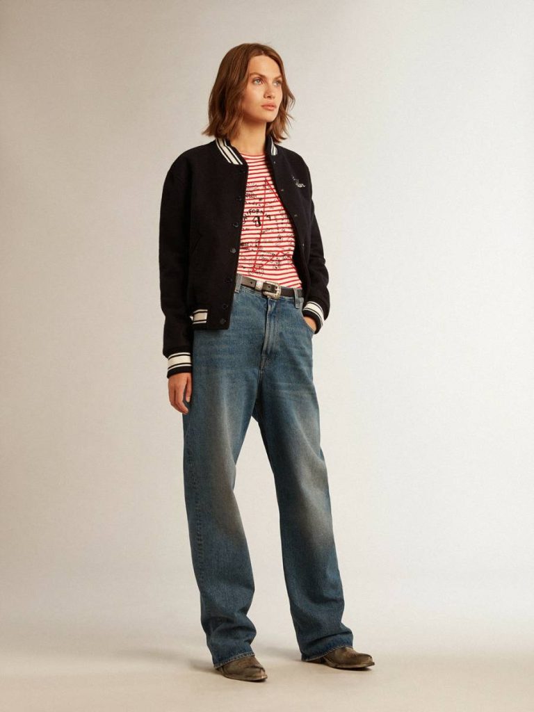 Golden Goose White And Red T-Shirts & Tops Women Women's T-Shirt With White And Red Stripes And Embroidery On The Front - 3