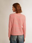 Golden Goose White And Red T-Shirts & Tops Women Women's T-Shirt With White And Red Stripes And Embroidery On The Front - 4
