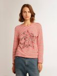 Golden Goose White And Red T-Shirts & Tops Women Women's T-Shirt With White And Red Stripes And Embroidery On The Front - 5