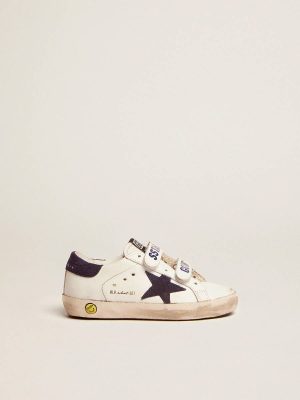 Golden Goose White Old School Junior In White Leather With Blue Suede Star And Heel Tab Little Boys (1-3 Years) Kids - 1