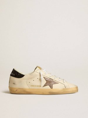 Golden Goose White Super-Star Women Super-Star Ltd With Laminated Leather Star And Black Glitter Heel Tab - 1