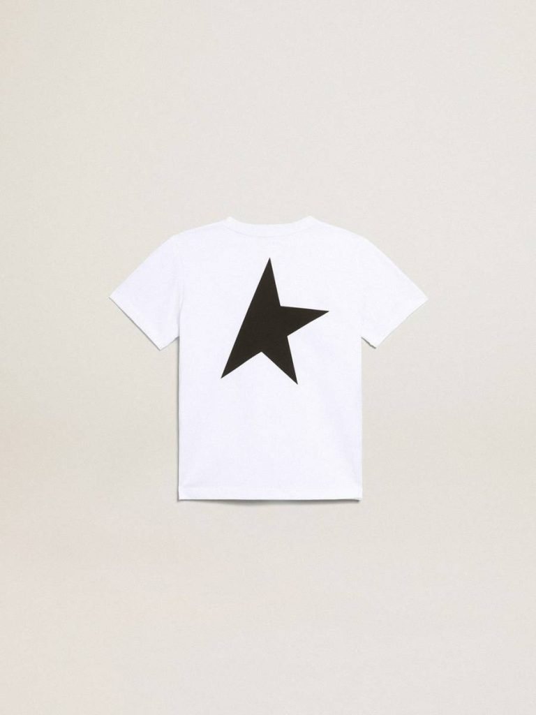 Golden Goose White T-Shirt With Contrasting Black Logo And Star Kids Topwear Selection (4-12 Years) Optical White - 2