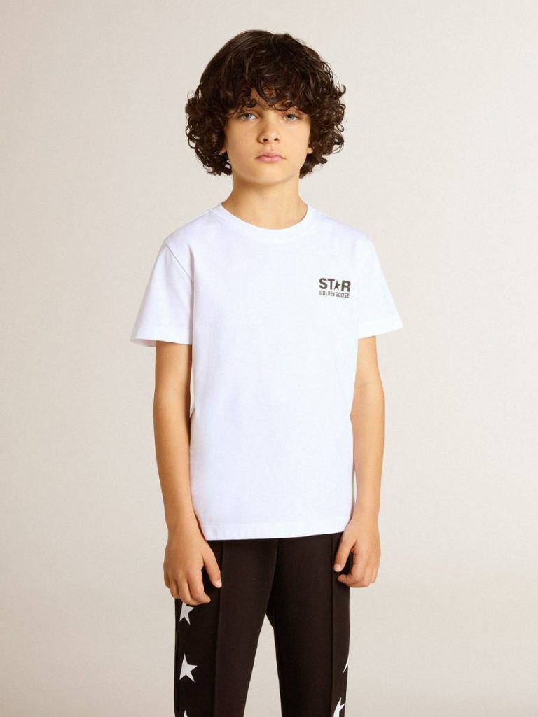 Golden Goose White T-Shirt With Contrasting Black Logo And Star Kids Topwear Selection (4-12 Years) Optical White - 3