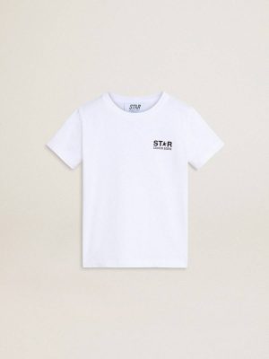 Golden Goose White T-Shirt With Contrasting Black Logo And Star Kids Topwear Selection (4-12 Years) Optical White - 1