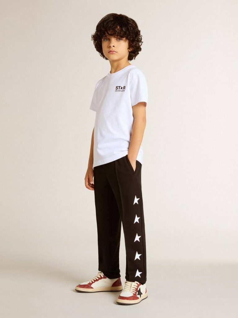 Golden Goose White T-Shirt With Contrasting Black Logo And Star Kids Topwear Selection (4-12 Years) Optical White - 4