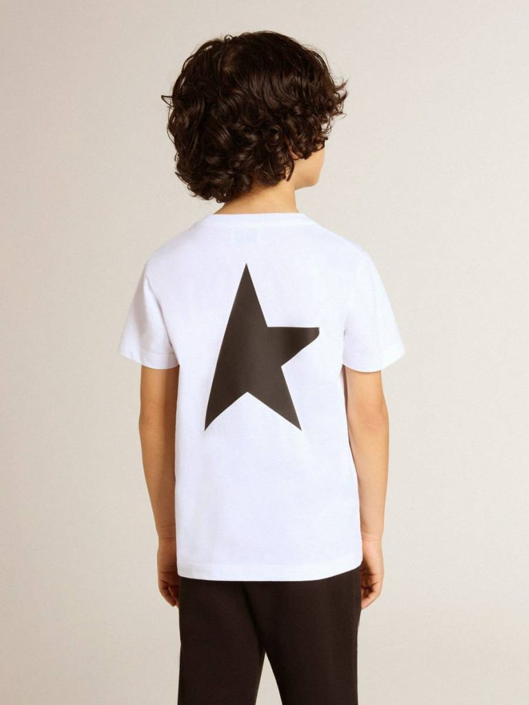 Golden Goose White T-Shirt With Contrasting Black Logo And Star Kids Topwear Selection (4-12 Years) Optical White - 5