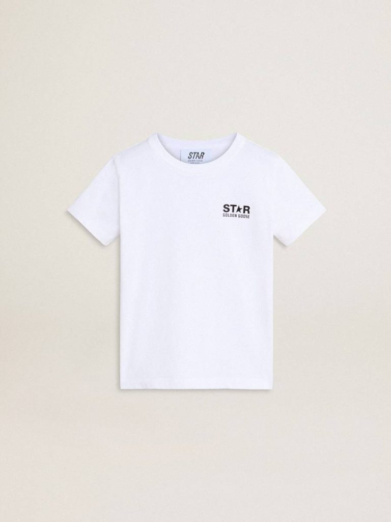 Golden Goose White T-Shirt With Contrasting Black Logo And Star Kids Topwear Selection (4-12 Years) Optical White - 1