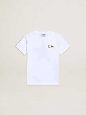 Golden Goose White Topwear Selection (4-12 Years) Kids Boys' White T-Shirt With Contrasting Dark Green Logo And Star - 1