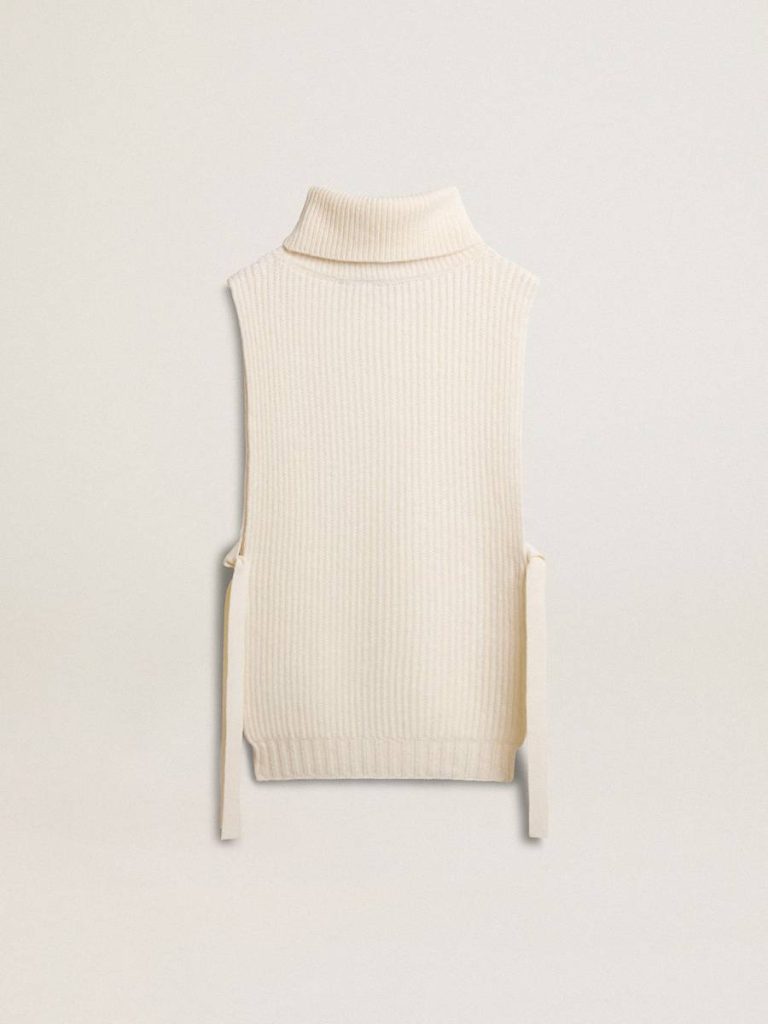 Golden Goose White Unisex White High-Neck Sleeveless Sweater In Ribbed Wool Knitwear Women - 2