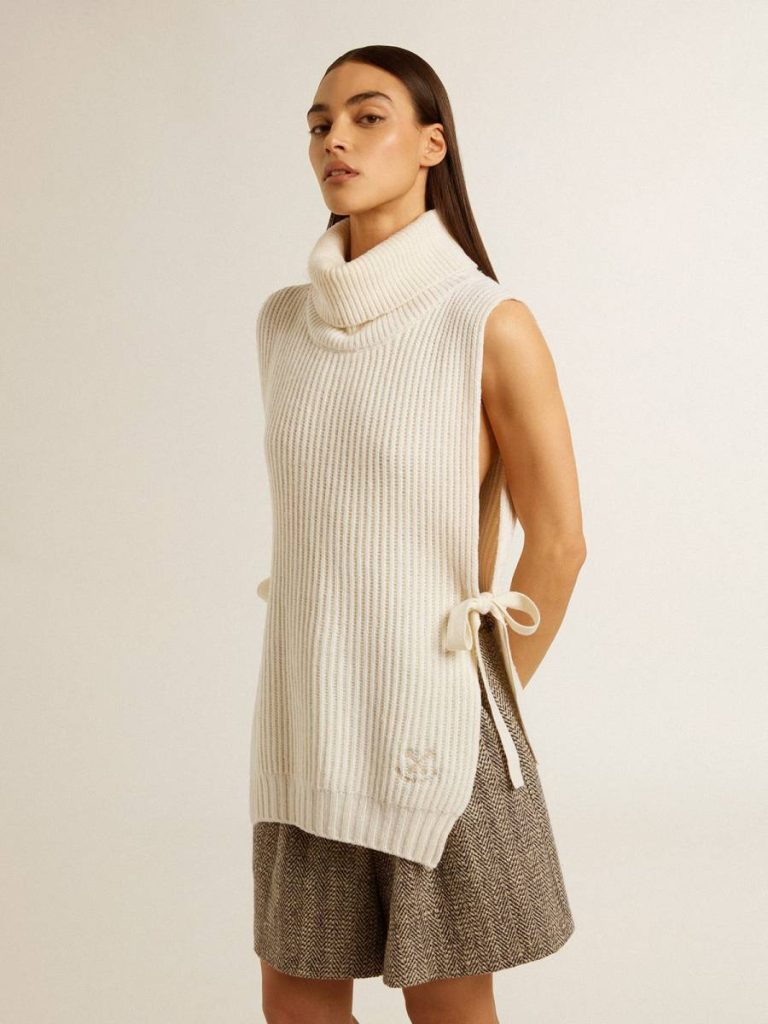 Golden Goose White Unisex White High-Neck Sleeveless Sweater In Ribbed Wool Knitwear Women - 3