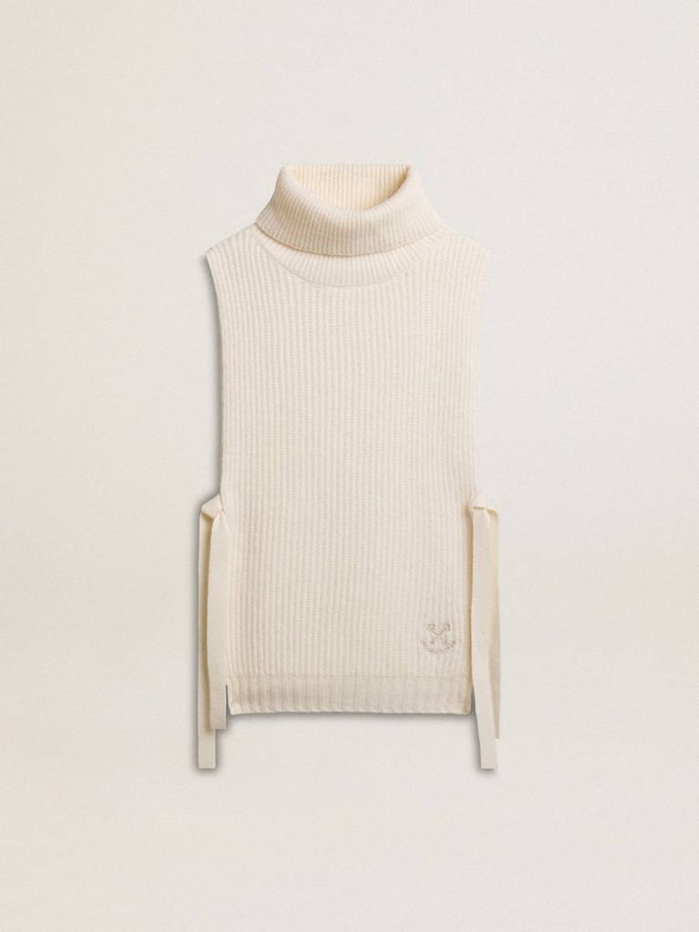 Golden Goose White Unisex White High-Neck Sleeveless Sweater In Ribbed Wool Knitwear Women - 1