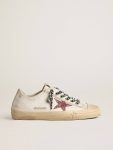 Golden Goose White V-Star With Pink Glitter Star And Metallic Leather Heel Tab Women V-Star - 1