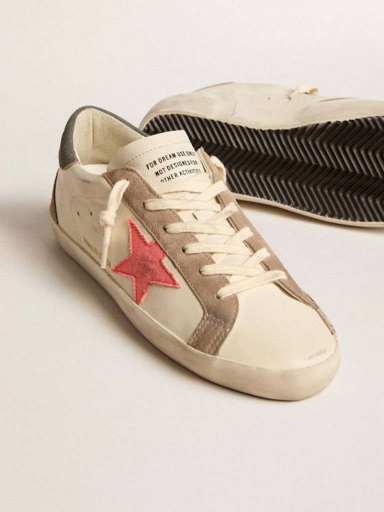 Golden Goose White Women Women's Super-Star Ltd With Pink Gabardine Star And Gray Suede Heel Tab Super-Star - 3