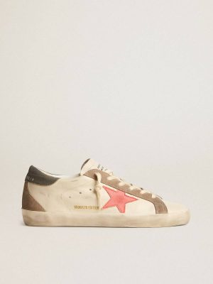 Golden Goose White Women Women's Super-Star Ltd With Pink Gabardine Star And Gray Suede Heel Tab Super-Star - 1