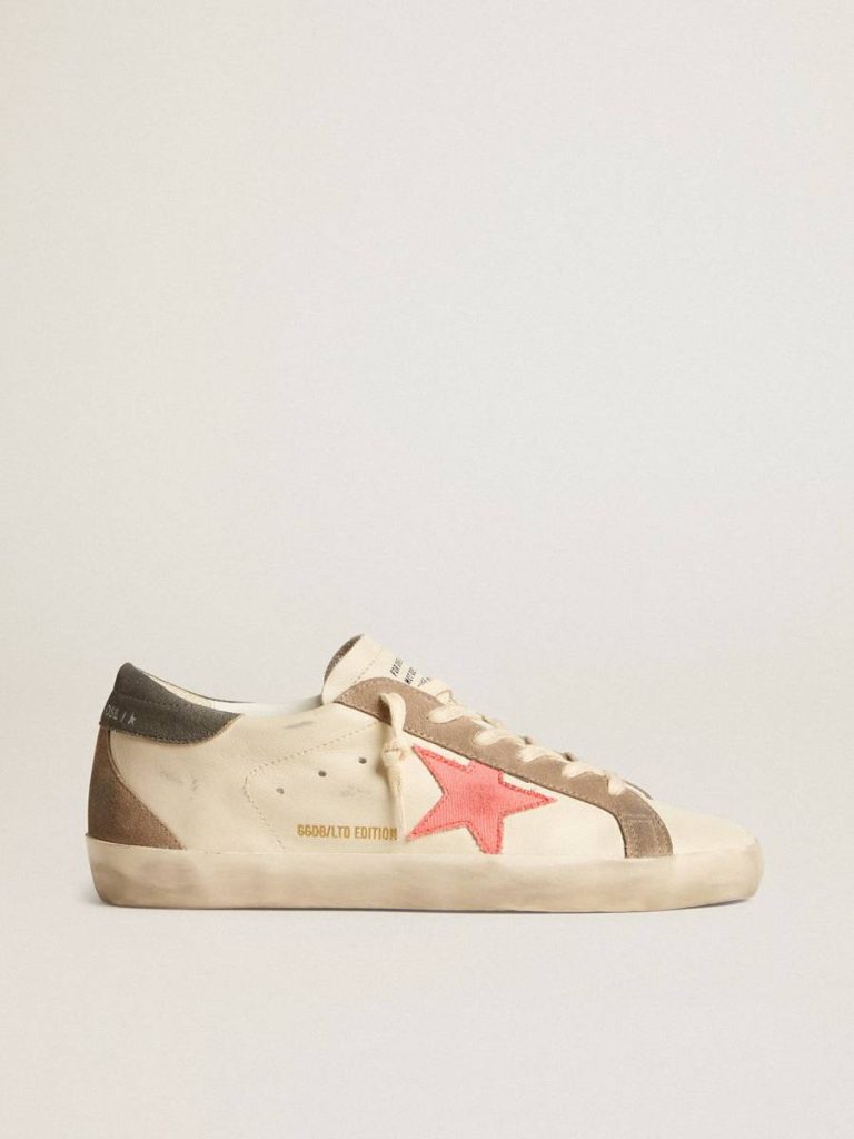 Golden Goose White Women Women's Super-Star Ltd With Pink Gabardine Star And Gray Suede Heel Tab Super-Star - 1