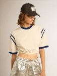 Golden Goose Women Aged White T-Shirts & Tops Aged White Cotton Cropped T-Shirt With Lettering On The Back - 2