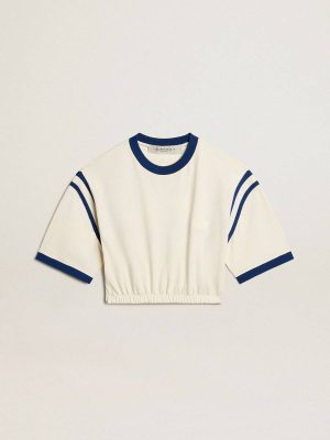 Golden Goose Women Aged White T-Shirts & Tops Aged White Cotton Cropped T-Shirt With Lettering On The Back - 1