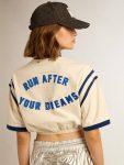 Golden Goose Women Aged White T-Shirts & Tops Aged White Cotton Cropped T-Shirt With Lettering On The Back - 4