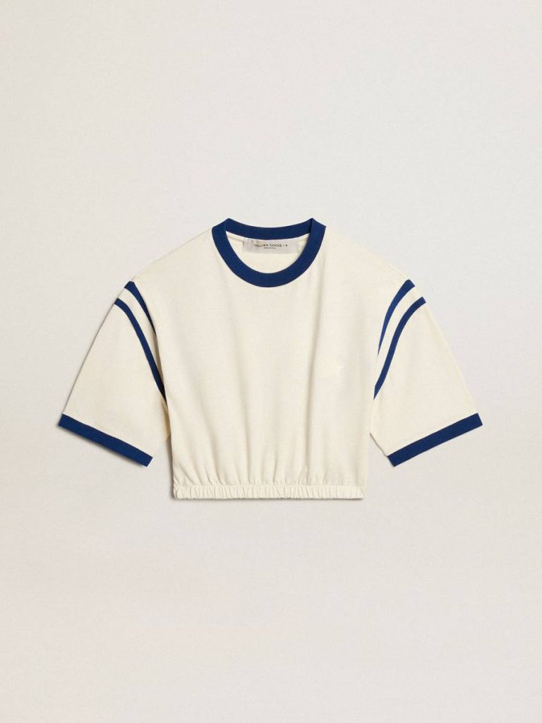 Golden Goose Women Aged White T-Shirts & Tops Aged White Cotton Cropped T-Shirt With Lettering On The Back - 1