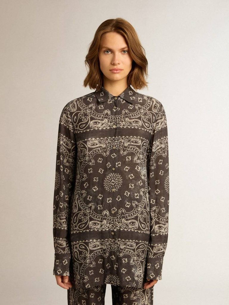 Golden Goose Women Anthracite Gray Pajama Shirt In Anthracite Gray With Paisley Print Shirts - 5