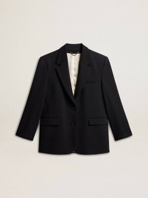 Golden Goose Women Blazers Women’s Black Wool-Blend Blazer Jacket Black - 1