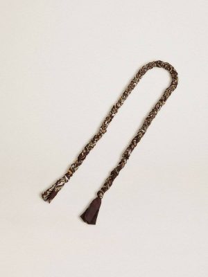 Golden Goose Women Burgundy Braided Fabric Charm With Brass Chain Bag Accessories - 1