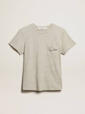 Golden Goose Women Gray Melange Women’s Gray Melange Cotton T-Shirt With Embroidered Lettering T-Shirts & Tops - 1