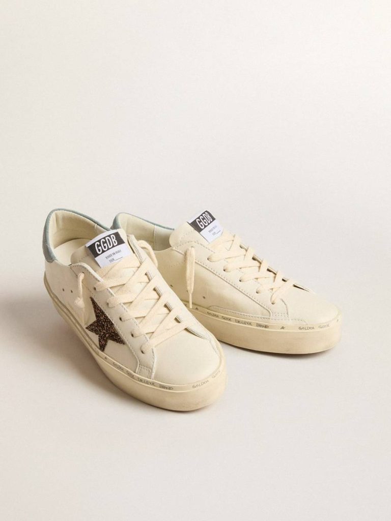 Golden Goose Women Hi Star Women's Hi Star Ltd With Hazelnut Glitter Star And Light Blue Suede Heel Tab White - 2