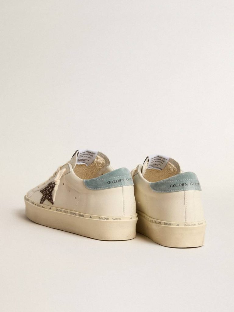 Golden Goose Women Hi Star Women's Hi Star Ltd With Hazelnut Glitter Star And Light Blue Suede Heel Tab White - 4