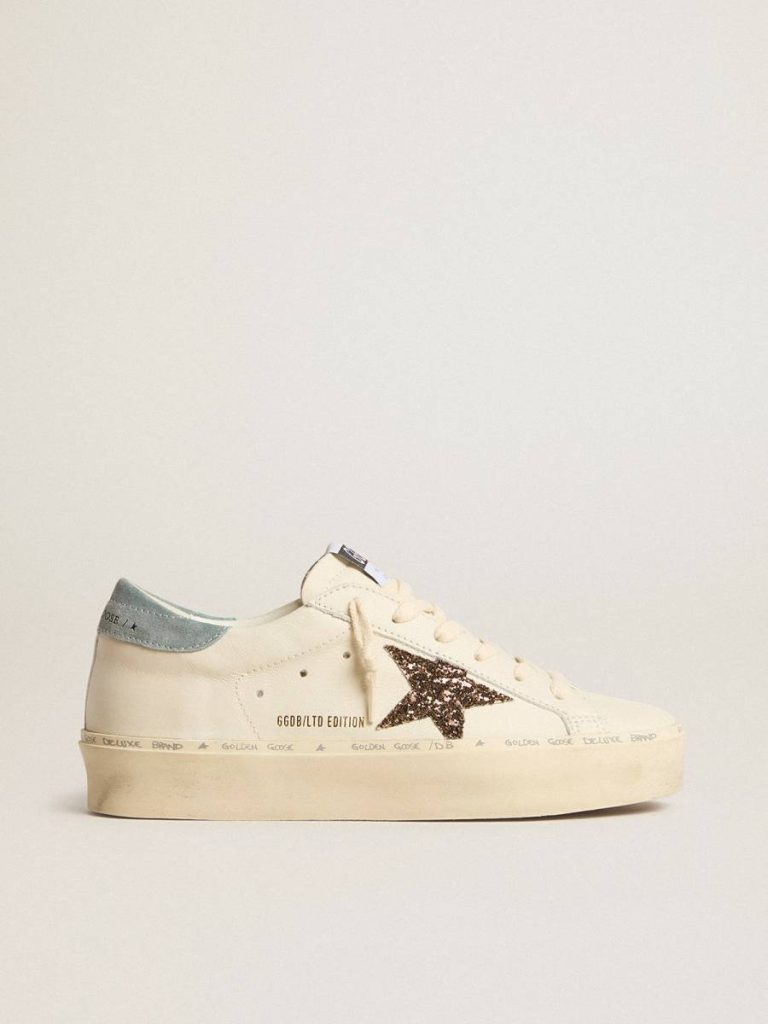 Golden Goose Women Hi Star Women's Hi Star Ltd With Hazelnut Glitter Star And Light Blue Suede Heel Tab White - 1