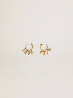 Golden Goose Women Jewelry Old Gold Hoop Earrings With Drop Love You Lettering And Crystals - 1