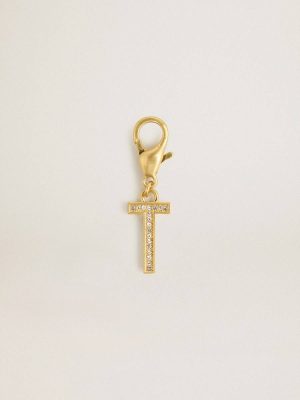 Golden Goose Women Letter T Charm In Gold-Colored Brass With Crystals Gold Bag Accessories - 1