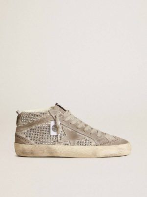 Golden Goose Women Mid Star In Silver Suede With Swarovski Crystals And Suede Star Mid Star - 1