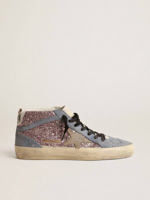 Golden Goose Women Mid Star Mid Star Ltd In Lilac Glitter With Light Blue Suede Inserts - 1