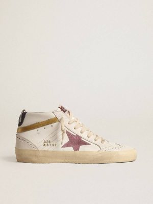 Golden Goose Women Mid Star Mid Star With Pink Suede Star And Gold Metallic Leather Flash - 1