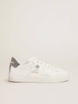 Golden Goose Women Purestar Silver And White Purestar In White Leather With Silver Swarovski Crystal Heel Tab - 1
