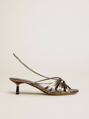 Golden Goose Women Sandals Nico Kitten Heel Sandals In Metallic Gray Leather - 1