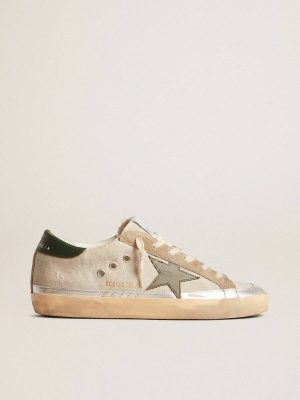 Golden Goose Women Super-Star Super-Star In Gray Canvas With A Green Leather Star And Heel Tab - 1