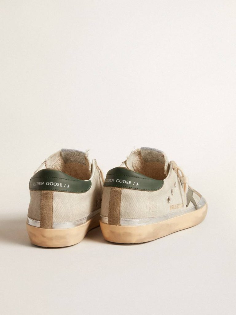 Golden Goose Women Super-Star Super-Star In Gray Canvas With A Green Leather Star And Heel Tab - 4