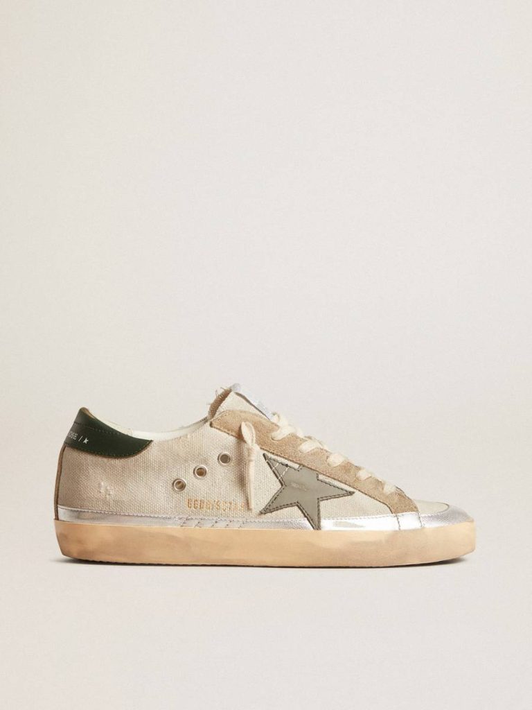 Golden Goose Women Super-Star Super-Star In Gray Canvas With A Green Leather Star And Heel Tab - 1