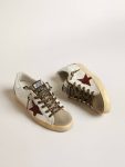 Golden Goose Women Super-Star Super-Star With Burgundy Glitter Star And Silver Heel Tab White - 2
