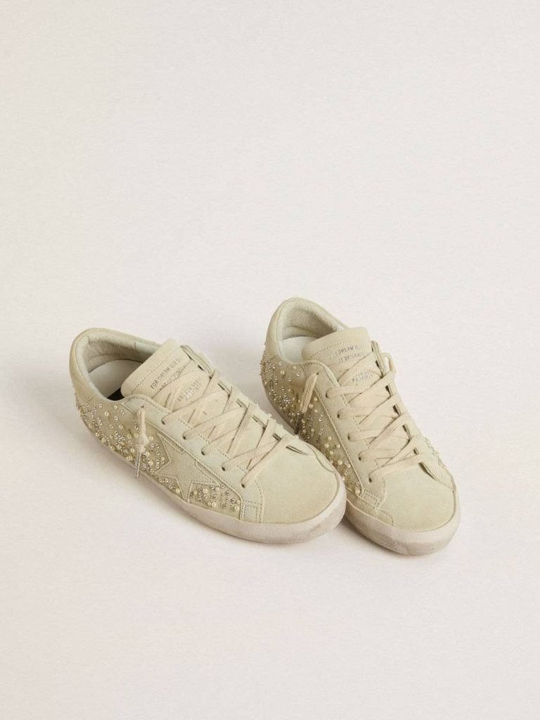 Golden Goose Women Super-Star Women’s Super-Star In Beige Suede With Pearls And Swarovski Crystals - 2