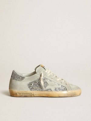 Golden Goose Women Super-Star Women's Super-Star In Silver Glitter With Ice-Gray Star And Inserts - 1