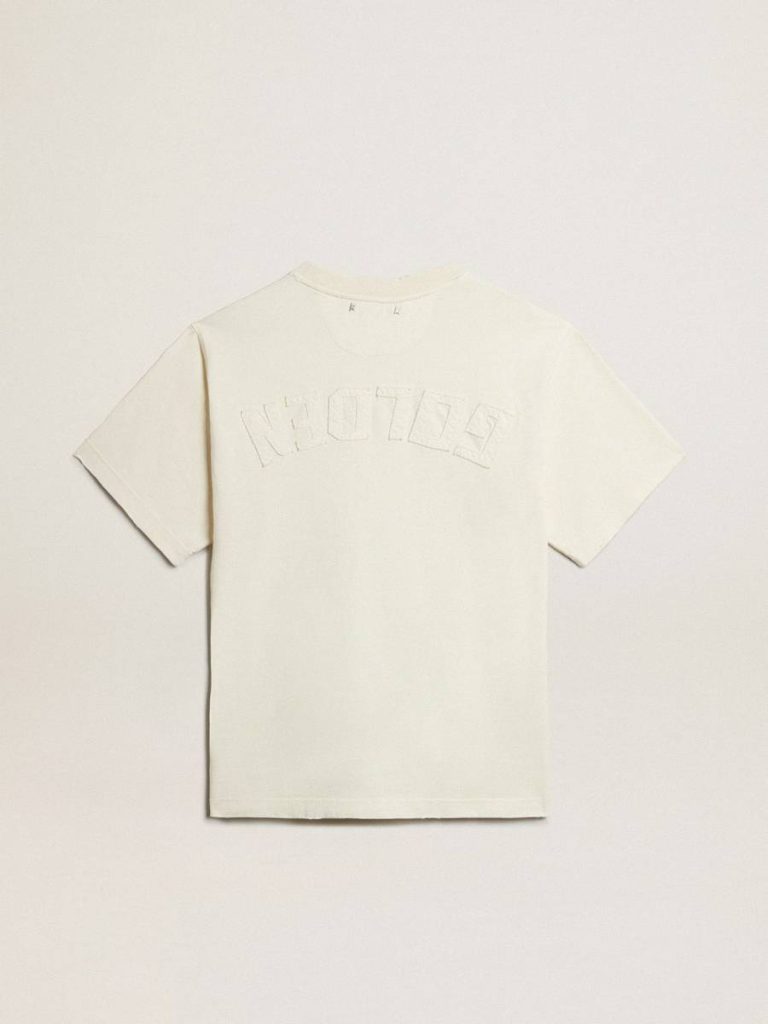 Golden Goose Women T-Shirts & Tops T-Shirt In Aged White With Reverse Logo On The Back - Jersey Capsule Aged White - 2