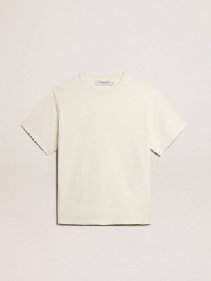Golden Goose Women T-Shirts & Tops T-Shirt In Aged White With Reverse Logo On The Back - Jersey Capsule Aged White - 1