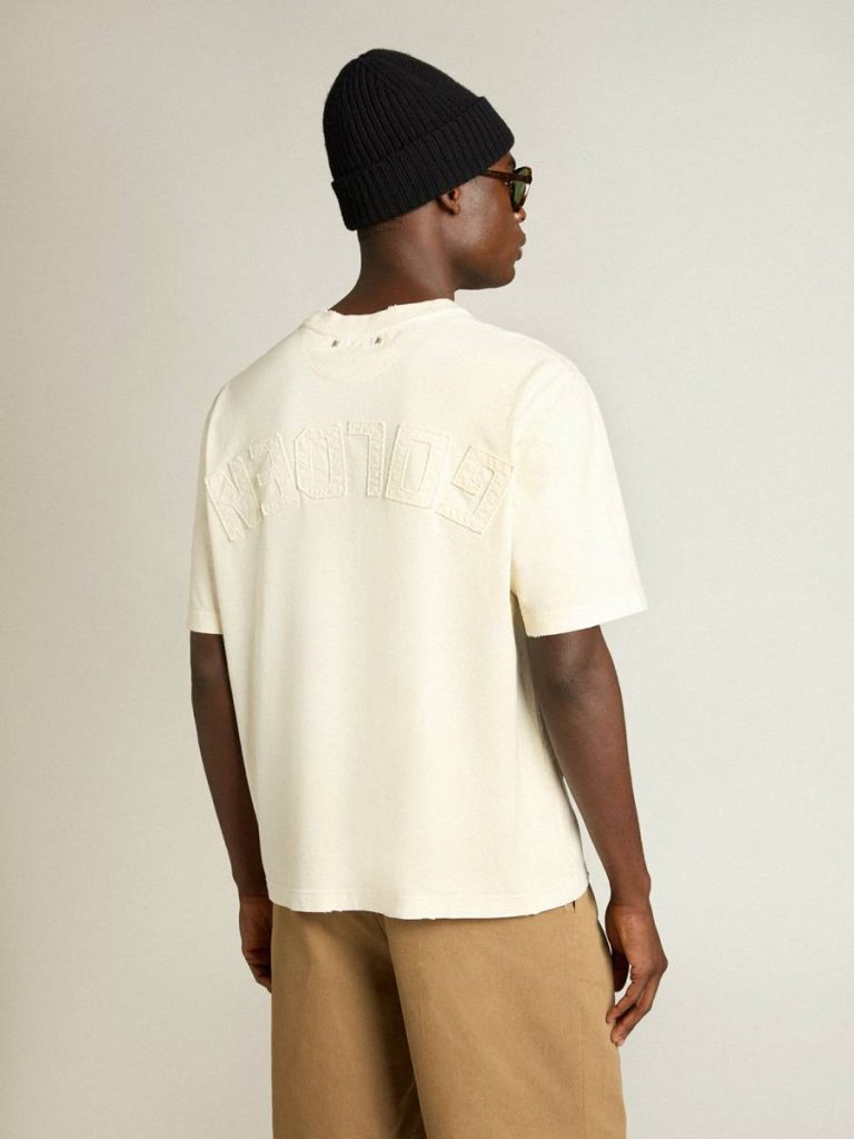 Golden Goose Women T-Shirts & Tops T-Shirt In Aged White With Reverse Logo On The Back - Jersey Capsule Aged White - 5
